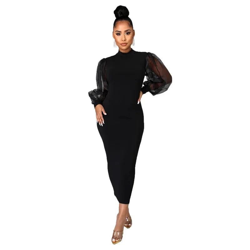 Elegant Spring Summer Dress for Women Long Sleeve Evening Gown Women Clothing Temperament Half High Collar Bodycon Dress Vestido