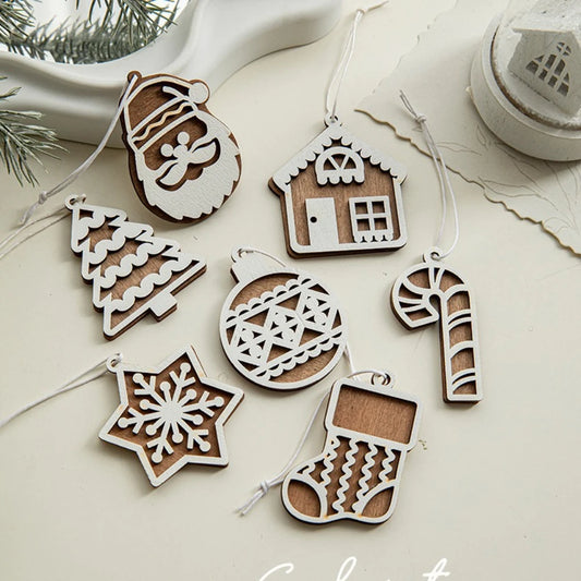 2/5Pcs Weihnachten Ornament Nordic Geschnitzte Cottage Anhänger Weihnachten Baum Diy Fenster Dekoration Weihnachten Ornament