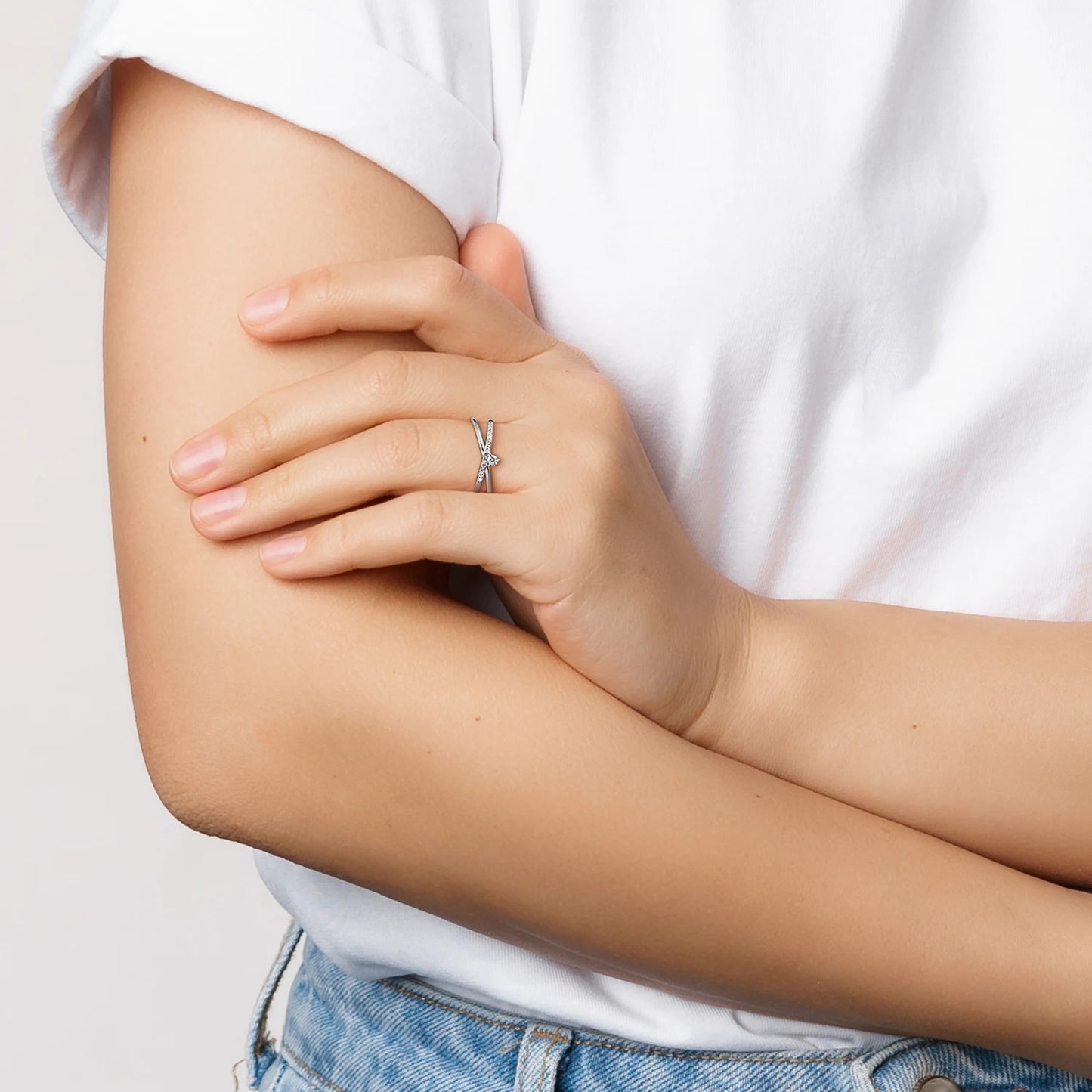 Inel JIUHAO cu două straturi, inimă romantică - Argint 925