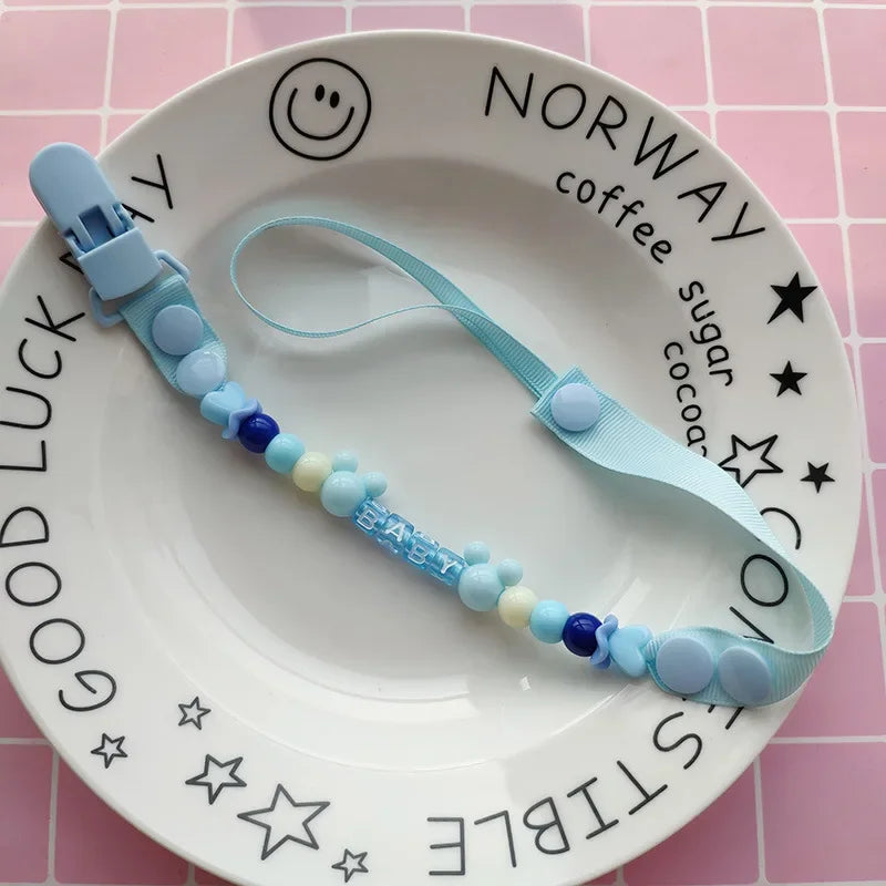 Baby Schnuller Clip Kette Silikon Perlen - Verstellbare Befestigung Nippel Dummy Halter - Anhänger für Mädchen Neugeborene Zubehör Geschenke