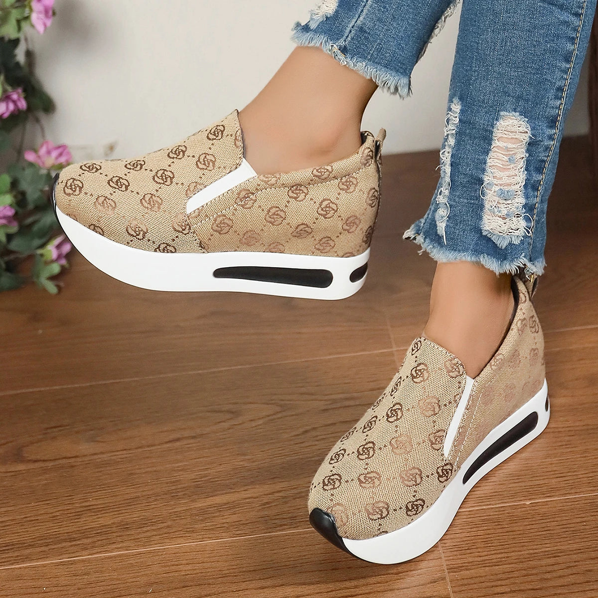 Damen Sneakers 2025 - Fashion Embroidered Platform Spring Comfort Slip On Walking Shoes