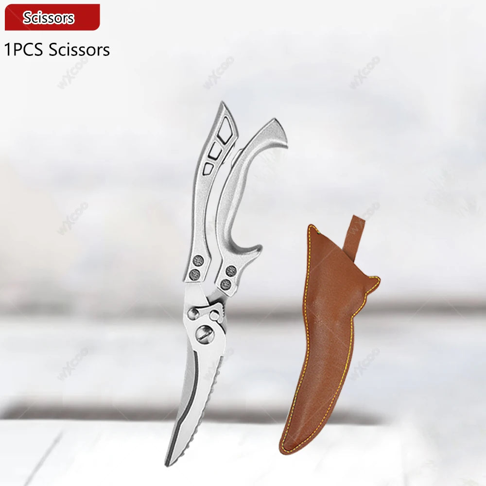 WXCOO Professional Kitchen Chef Knife Damascus Steel Laser Pattern Santoku Knife Double Side Magnetic Kitchen Knife Block