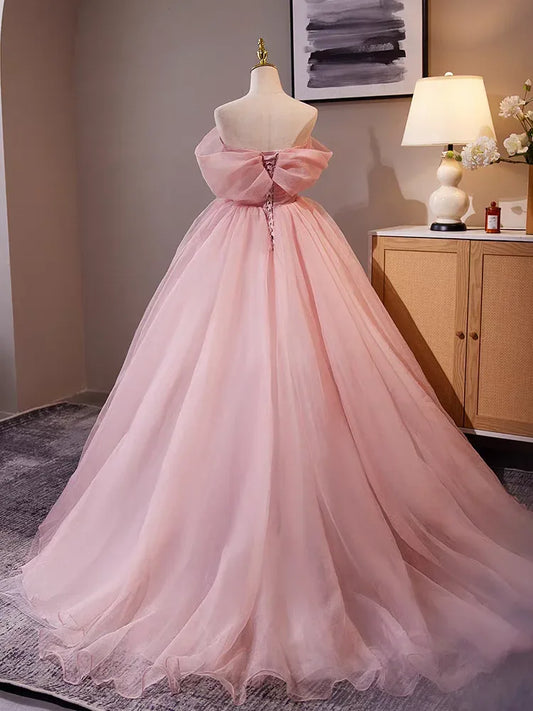Elegant Pink Evening Dress for Women Flowers Off Shoulder Prom Party Gown vestidos de noche mujer 2024 vestidos de fiesta - Golden Bridge Store
