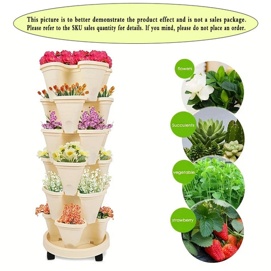 Vertical Plantation Tower Style Garden, Stackable Herb Garden Plantation, Vegetable Planting Pot, Petal Shaped Flower Pot