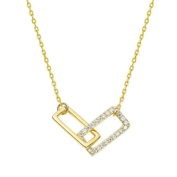 New 925 Sterling Silver Geometric Necklace Shiny Rectangle Pendant Set with Cubic Zirconia Necklace for Girls Fine Jewelry NK064