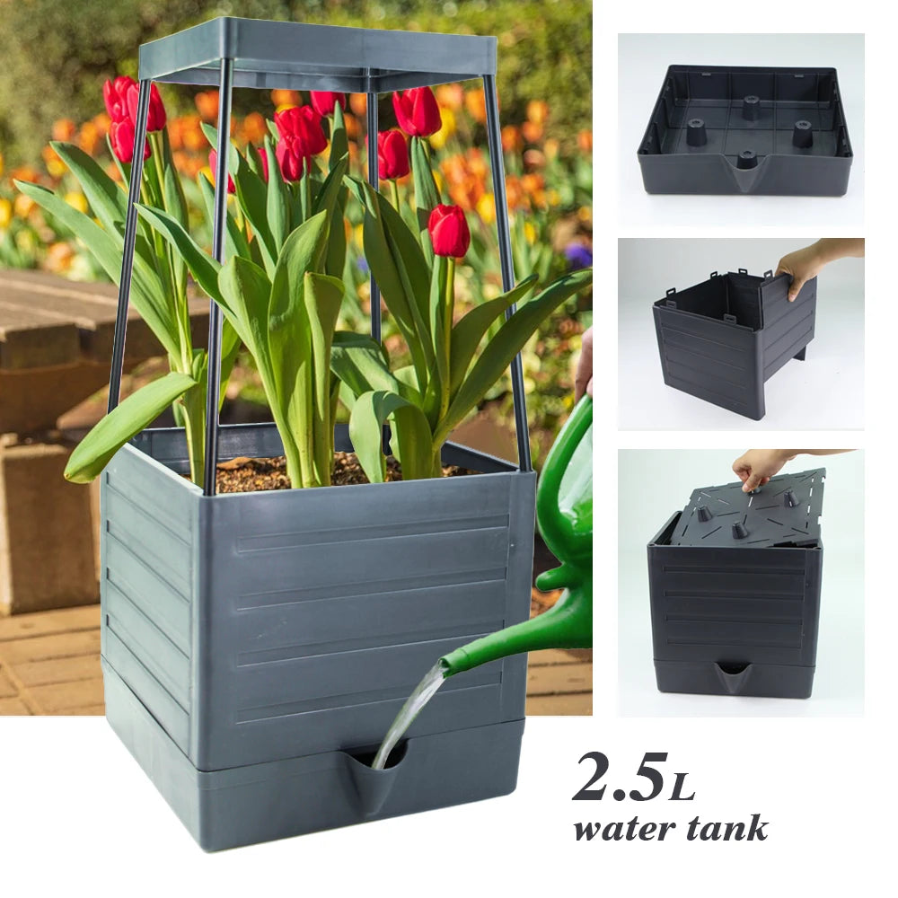 Self Watering Tomato Cages w/ Trellis Cultivation Box Climbing Plant and Vegetable Planter Patio Gardening Container Tall Square