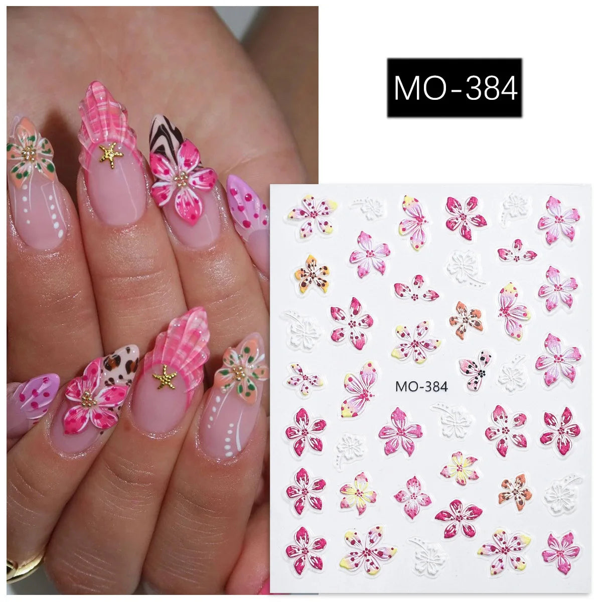 Embossed 5D Colorful Flowers Series Nail Stickers Flower For Design Nail Art Decal Manicure Tool 1pcs