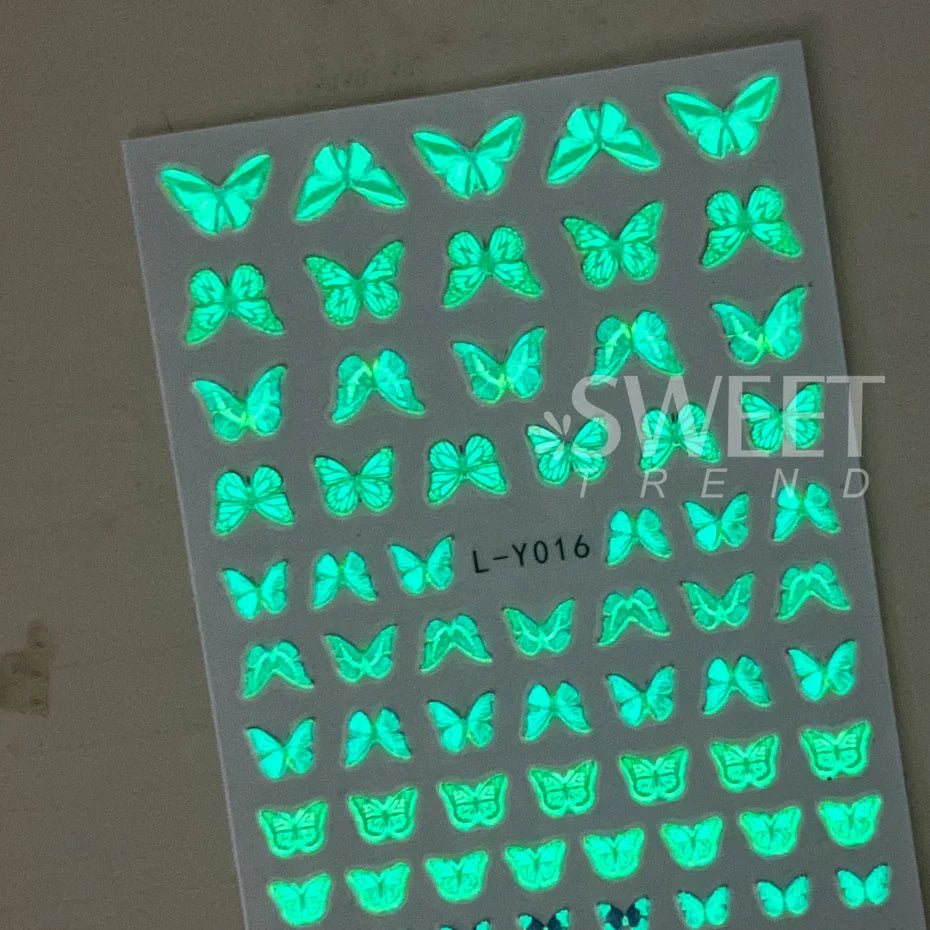 Autocolante pentru unghii 2025: 3 buc Fluture luminos-Glow-Dark - Colecția de artă pentru manichiură