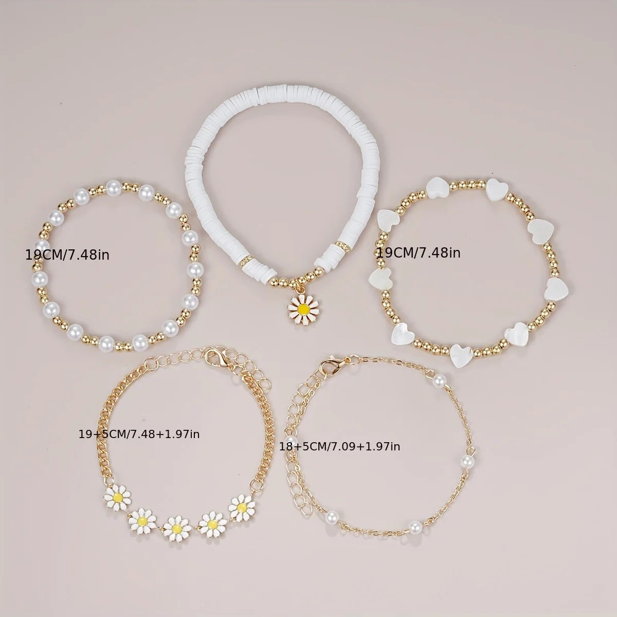 17KMCN Daisy Armband Set Boho - 4 Stück Perlen Emaille