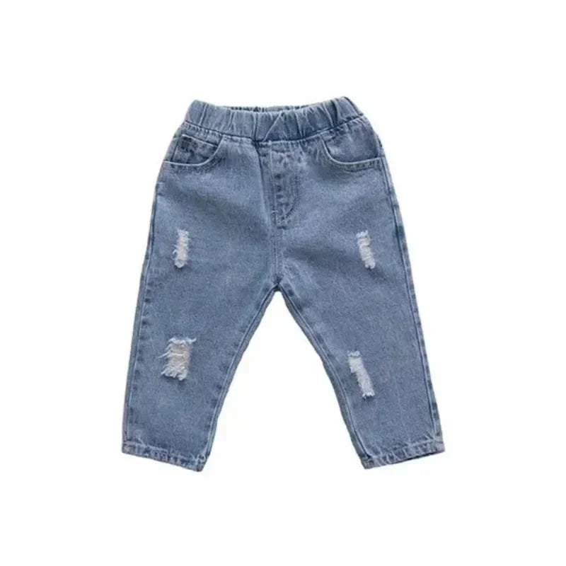 Children Jeans Spring Autumn Boys Girls Denim Ripped Jeans Korean Fashion Kids Trousers Toddler Casual Loose Pants