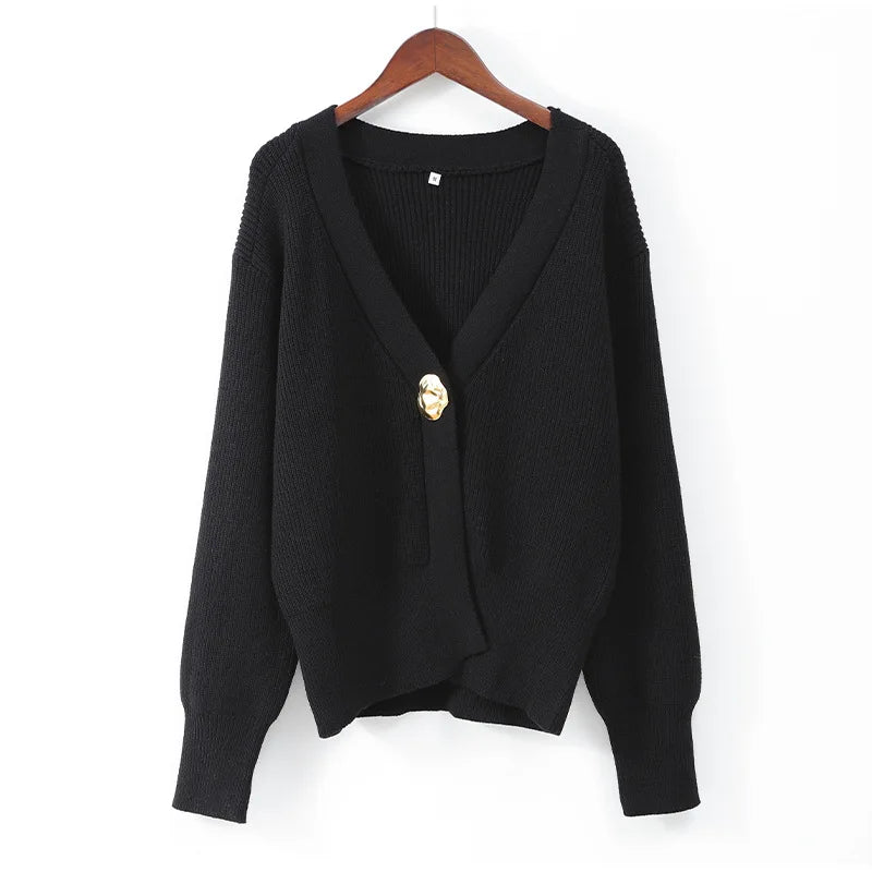 Luna Damen-Strickjacke V-Ausschnitt - Langarm, Knopf, M-L/XL