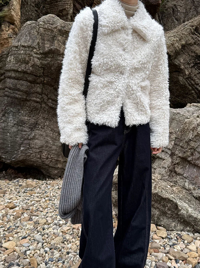 Harajuku Lammwolle Mantel Warm - Dicke, Taschen, L/XL