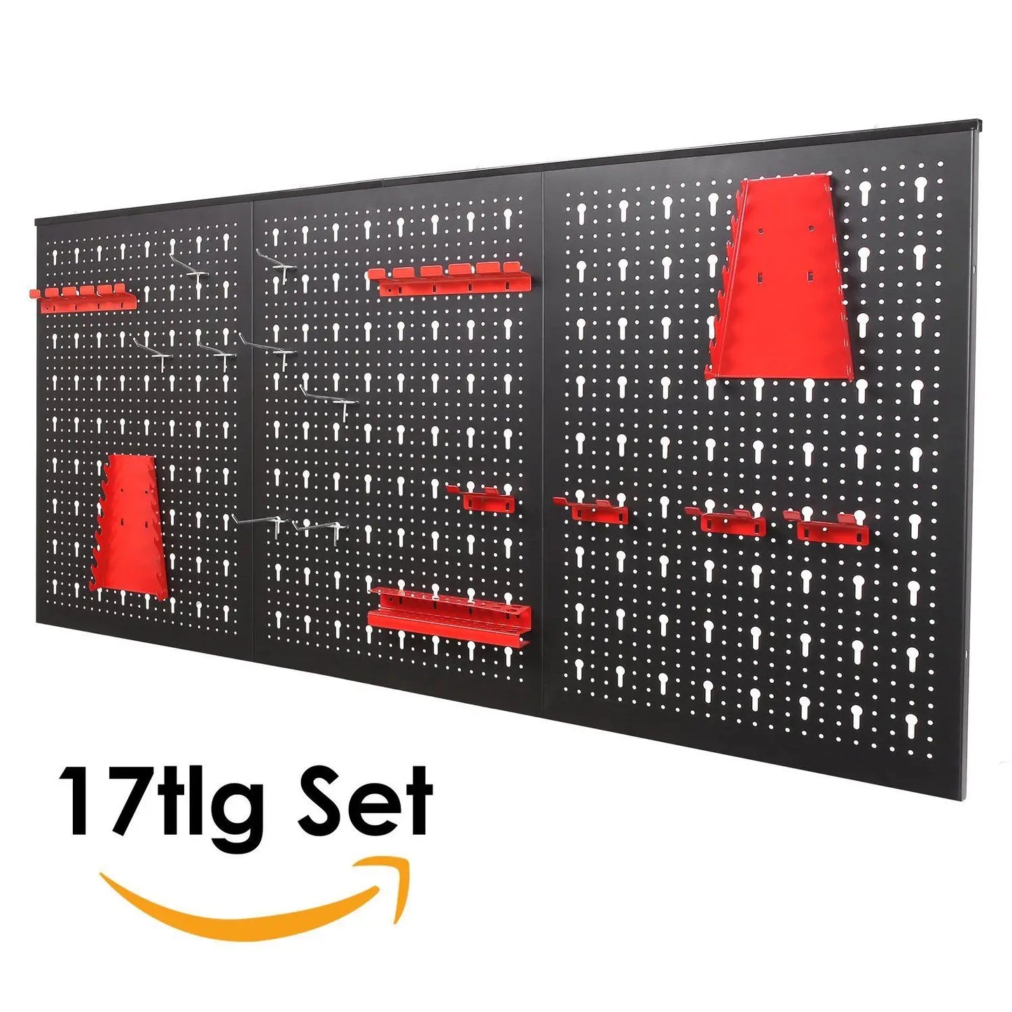 117x55cm Metall Pegboard Wall Organizer, Haken 17PCS Kit, Garage Storage Bins, Panel Tool Organizer Pegboard Wall Control