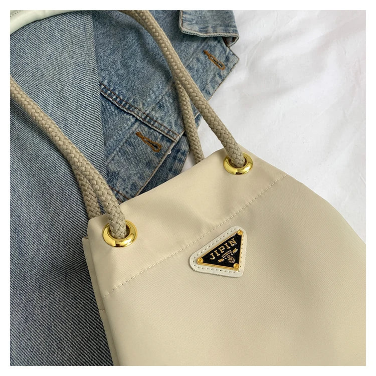 Simple Casual Versatile Women's Solid Color Nylon Cloth Single Shoulder Crossbody Bag Fashion Commuting Storage Bucket Bags