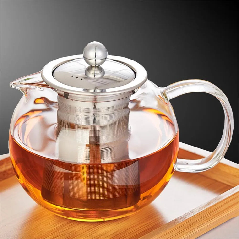 Glass Tea Pot Kettle 650ML/950ML/1300ML Teapot with Stainless Steel Strainer Infuser Filter Tea Cup Set kitchen accessories 주전자