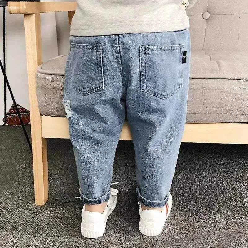 Children Jeans Spring Autumn Boys Girls Denim Ripped Jeans Korean Fashion Kids Trousers Toddler Casual Loose Pants