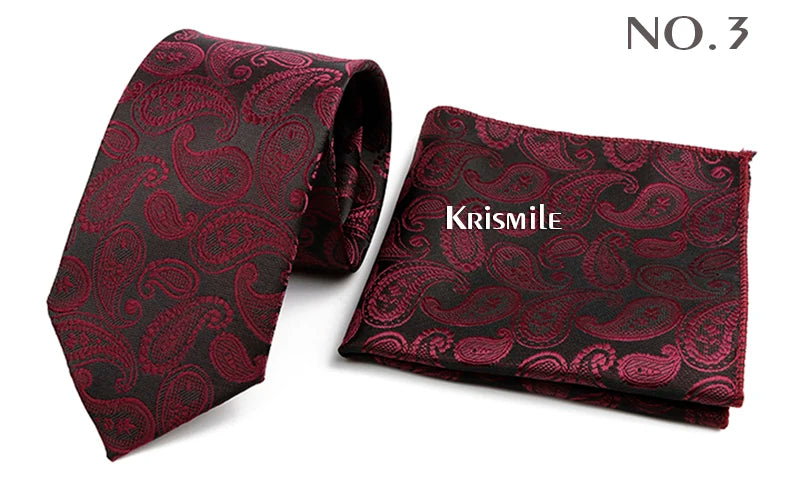 Novelty Paisley Tie Pocket Square Set For Men Skinny Slim 6cm Necktie Fit Business Wedding Party Stage Host Daily Wear Accessory