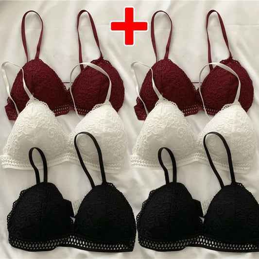 Lace Embroidery Bra Women elegant Deep V Underwear Floral Brassiere Stretch Seamless Push Up Lingerie Bralette Triangle Cup Padded
