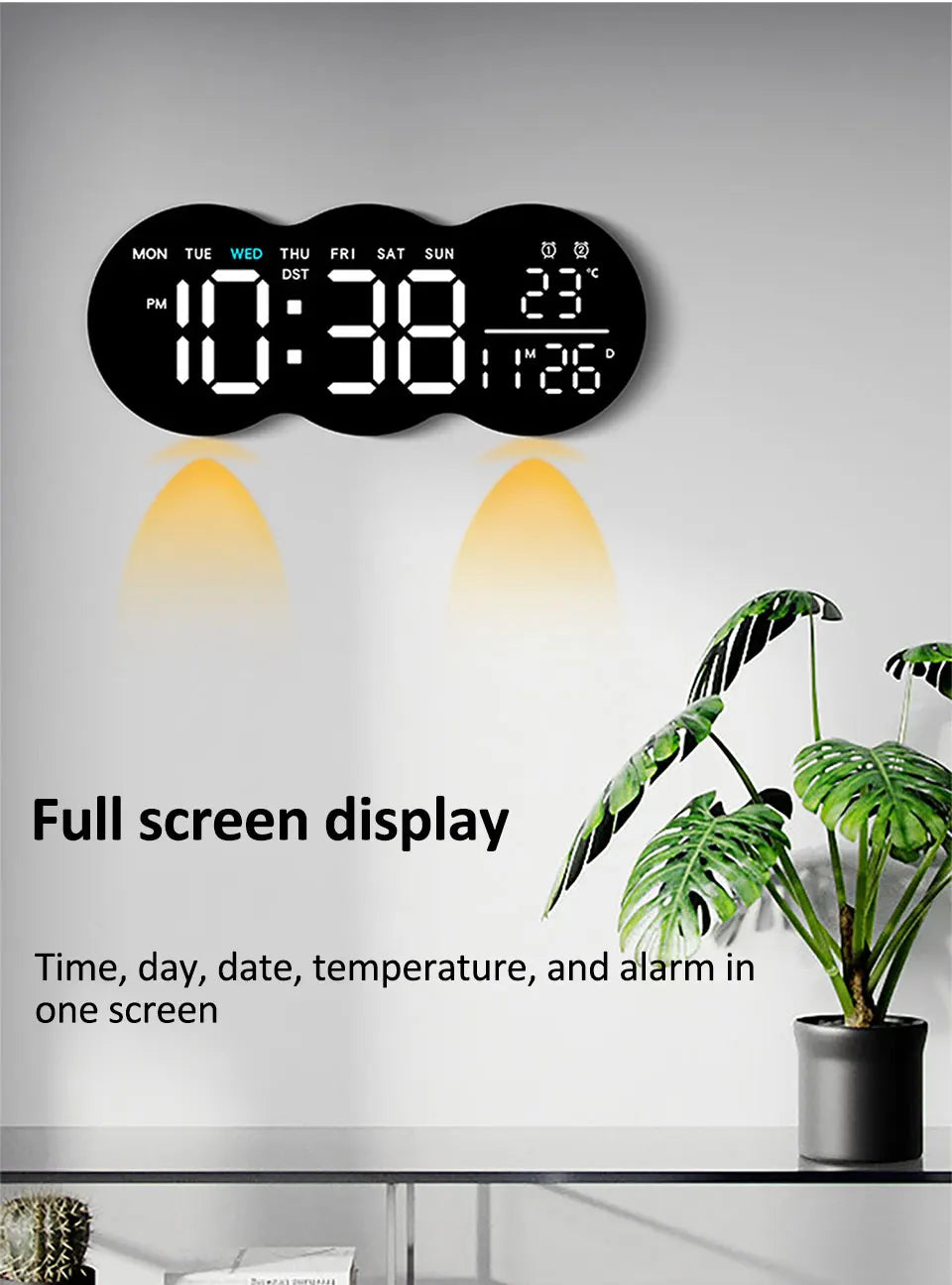 Wanduhr 2025: Large Digital Wall Clock with Ambient Light Remote Control - Temp Week Display 12/24H 2-Alarms Brightness Adjustable LED Clocks Collection