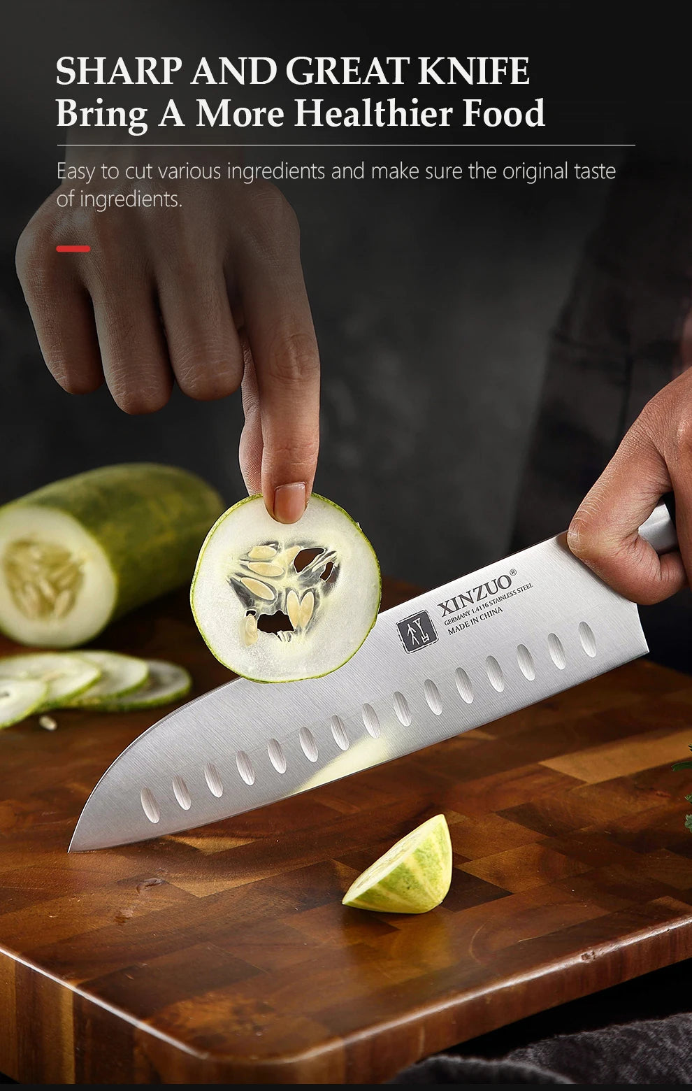 XINZUO 7PCS Knife Set German 1.4116 Stainless Steel Utility Slicing Chef Fruit Santoku Knives Multifunction Kitchen Scissors