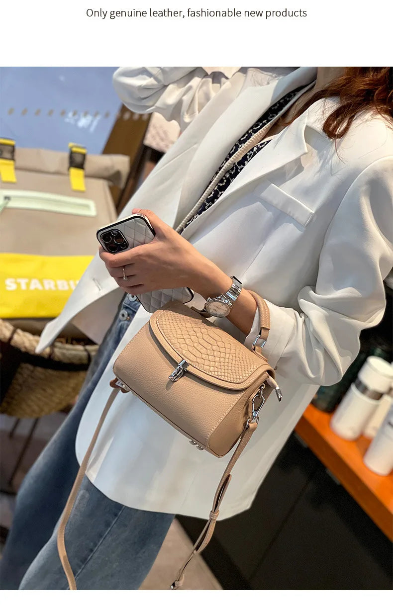 Genuine Leather Women Bag Fashionable Purse for Lady Temperament Crossbody Square Shoulder Bag Cow Leather Versatile Handbag