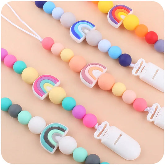 Baby Pacifier Clip Newborn Cartoon Rainbow Silicone Pacifier Chain Infant Nipple Soother Chain Clips Holder Nursing Toys