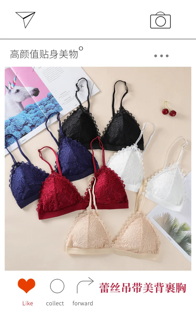 elegant Floral Lace Bra Top For Women Push Up Female Lingerie breathable Bralette Removable Pad Thin Fashion New Wireless Bras