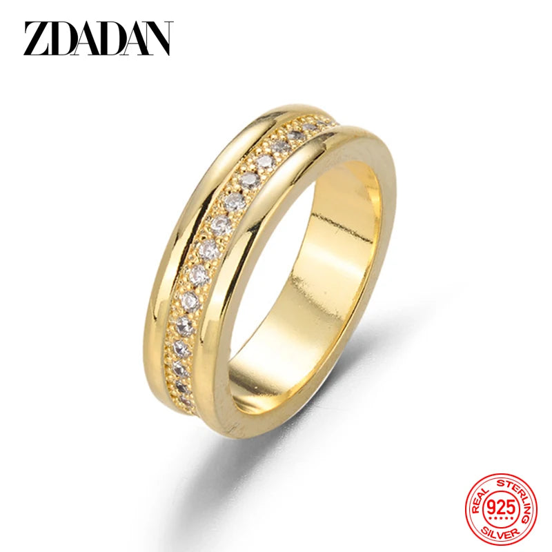 ZDADAN 925 Sterling Silver Double Layer Zircon Finger Ring For Women Girls Party Jewelry Gift