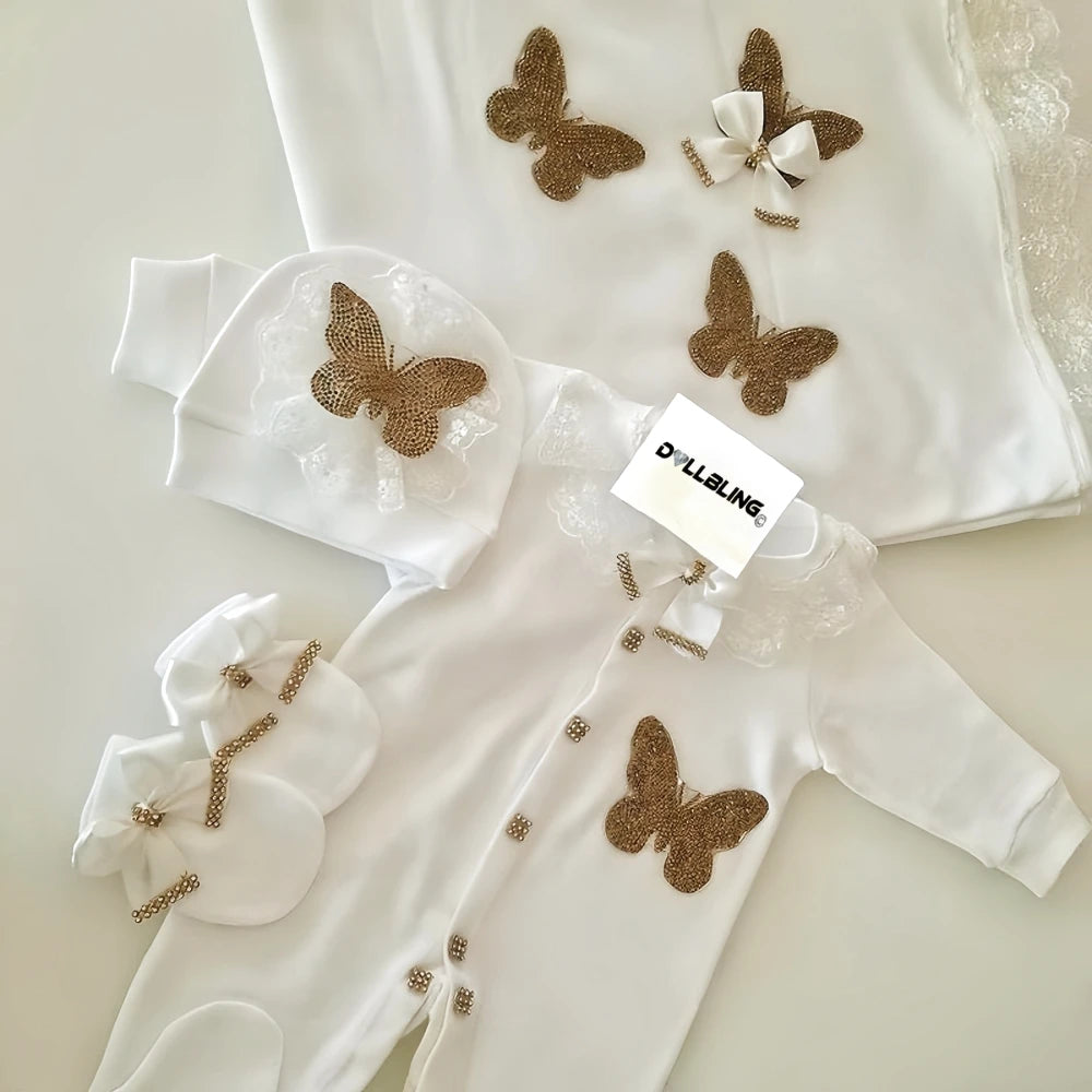 Baby-Outfit-Set 2025: 5-teiliges Spitzen-Baumwoll-Set für Neugeborene - Säuglingspflege-Kollektion