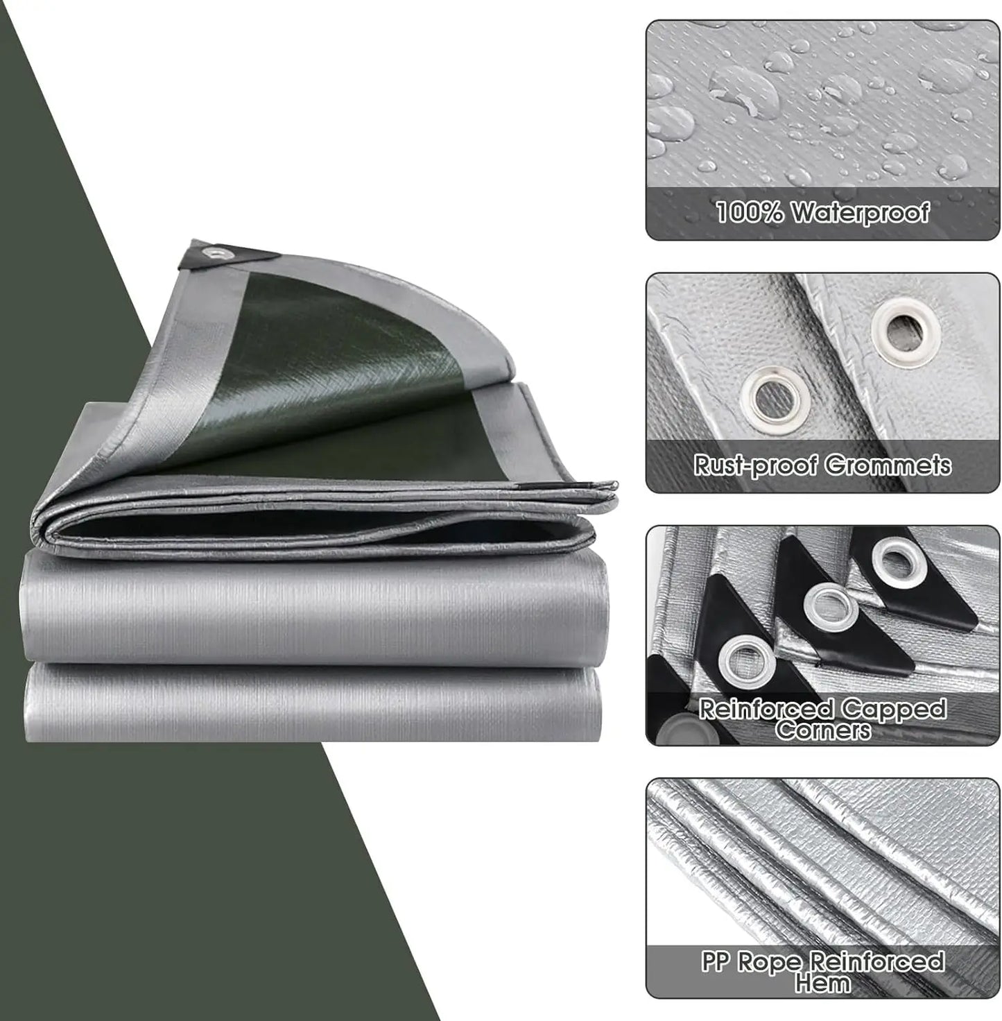 Tarpaulin Waterproof Fabric Tarpaulin 180 g/m² PE Tarpaulin UV Resistant Weatherproof for Garden Furniture Pool Wood Car Boat