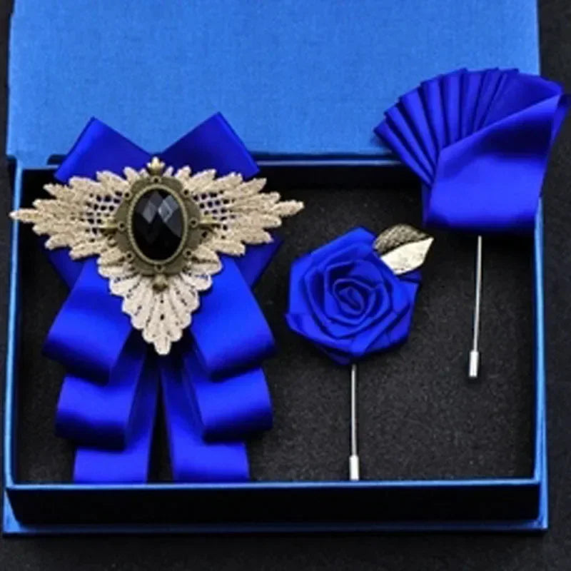 Hochzeits-Set 2025: British New Fashion Men's Wedding Performance Groom - Wedding-Party Flower Collar Bow Tie Pocket Towel Square Set Men Accessories Collection