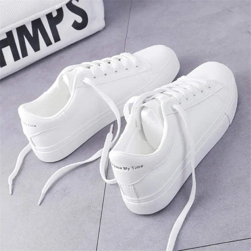 Women Sneakers Fashion Breathble Vulcanized Shoes Pu Leather Platform Shoes White Lace Up Casual Shoes Zapatos Mujer