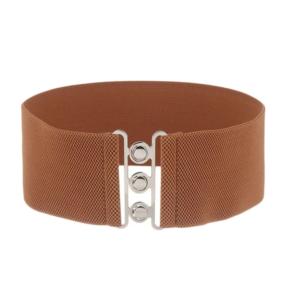 Women Fashion Wide Elastic Belt Metal Buckle Cinch Waistband Ladies Dress Waist Band Fashion Accessory