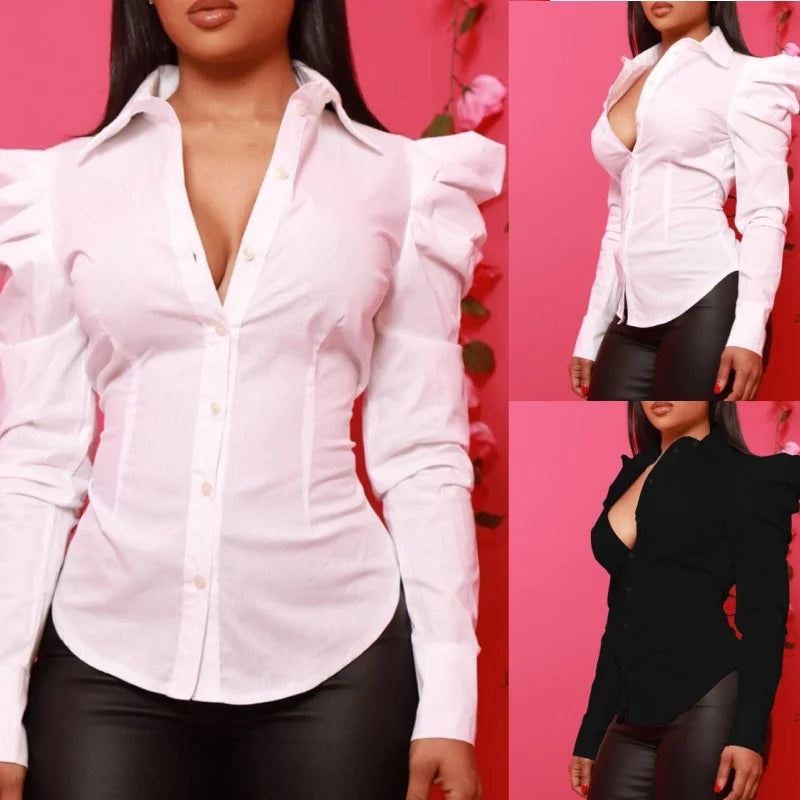 Bluze elegante pentru femei, bluză albă de birou, primăvară și toamnă, modă simplă, cu mânecă lungă, culoare solidă, Slim, casual, negre, top pentru femei