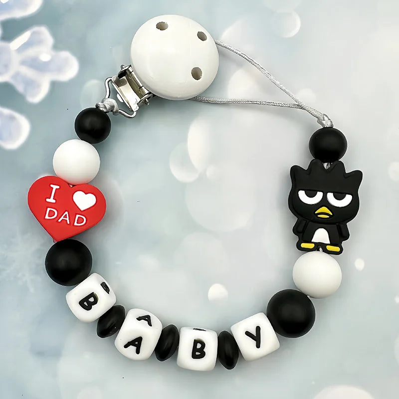 Lanț personalizat pentru suzetă cu nume - cleme din silicon cu litere englezești pentru bebeluși - suport pentru lanț, pandantiv pentru inel de dentiție, cadouri pentru bebeluși