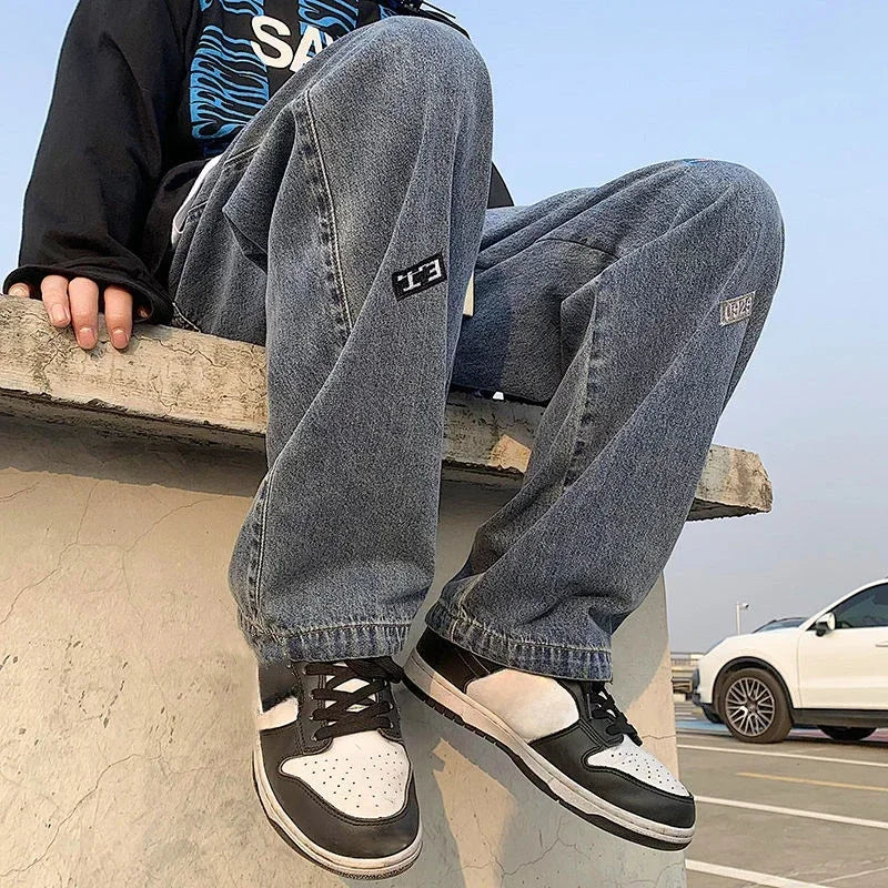 Jeans Männer mit Print 2025 - Hosen Grafik Hip Hop Männlich Cowboy Hosen - Hell Blau Luxus Y2k Streetwear Ästhetik Harajuku Baggy