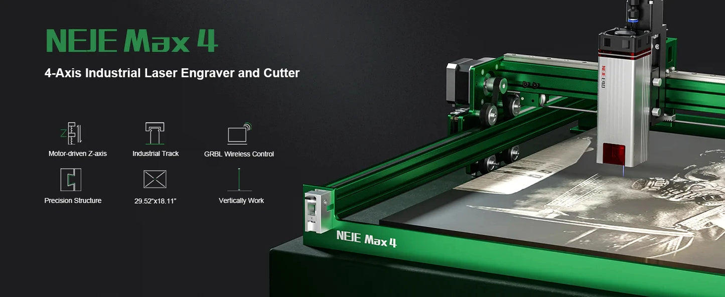 Lasergravur-Maschine 2025: NEJE Max 4 V2 Pro Laser Engraver 1000mm/s High Speed - 254DPI Precision Motorized Z-Axis Wood Acrylic Leather Collection