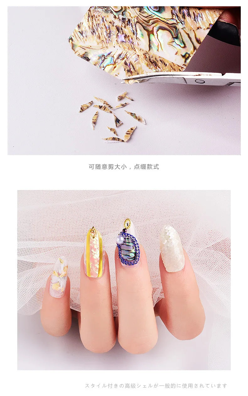 Adhesive 3D Nail Shell Sticker Abalone Shell Fragments Flakes Sequins For Manicure Nails Art Decoration Design Supplies Material