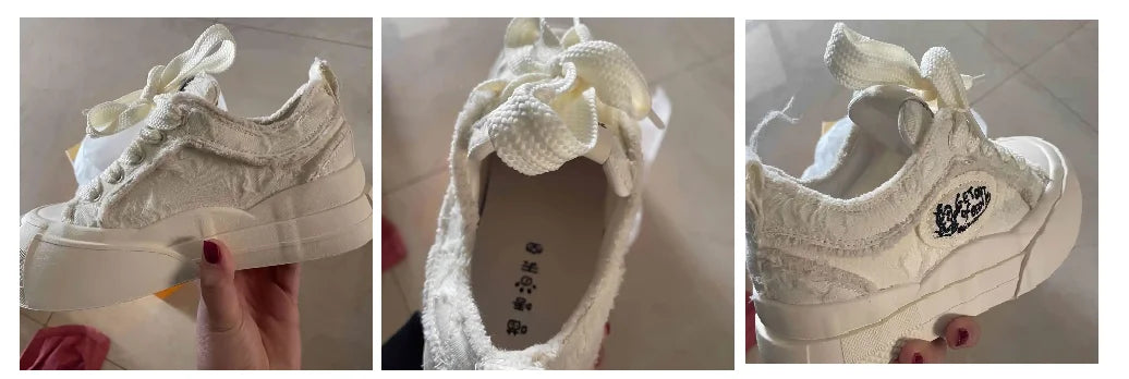 Womens Platform Sneakers White Tennis Shoes Woman Casual Low Top Fashion Chunky Canvas Sneakers 2025 New Spring Summer Trainers