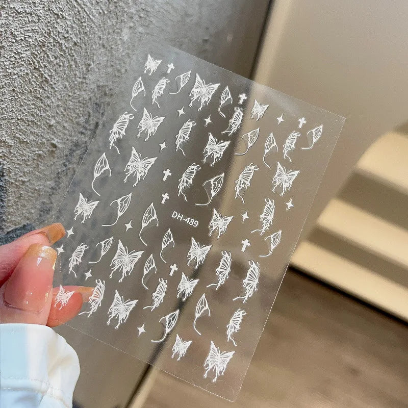 Autocolante roz violet Aurora Shell fluture unghii autocolante strălucitoare cu laser 3D fluturi unghii decalcomanii 8 * 10cm adeziv Aurora Shell fluture N