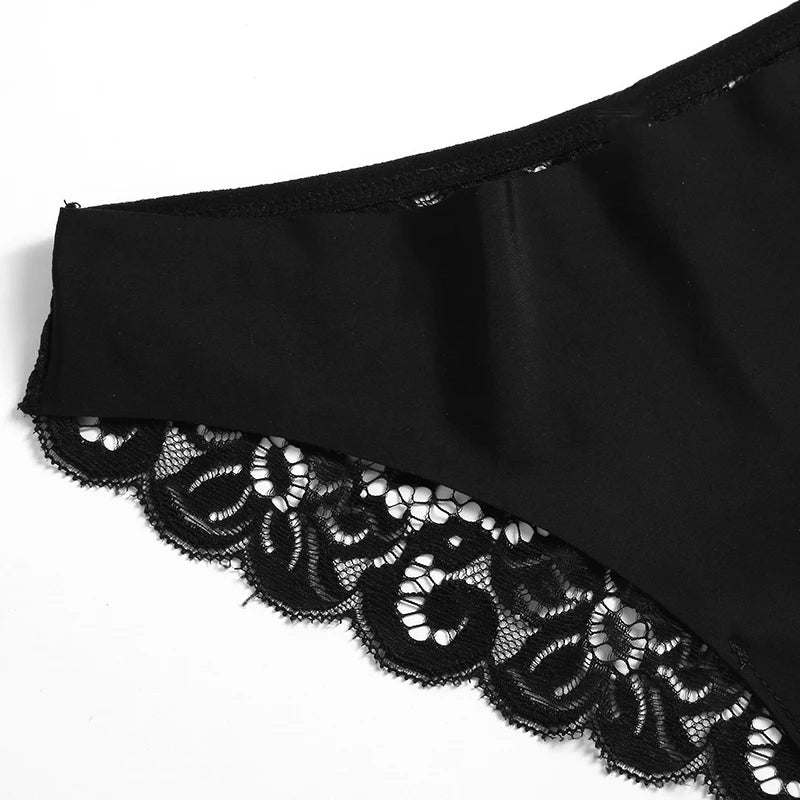 TrowBridge 3PCS Women's Panties Set Sweet Lace Underwear Soft Silk Satin Lingerie French Romantic Woman Briefs Female elegant Panty