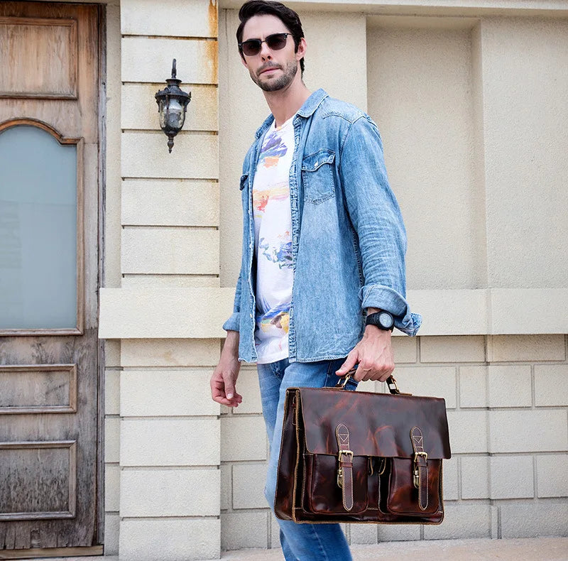 Luufan Aktentasche Rindsleder Business - 16 Zoll, 40x30x10cm