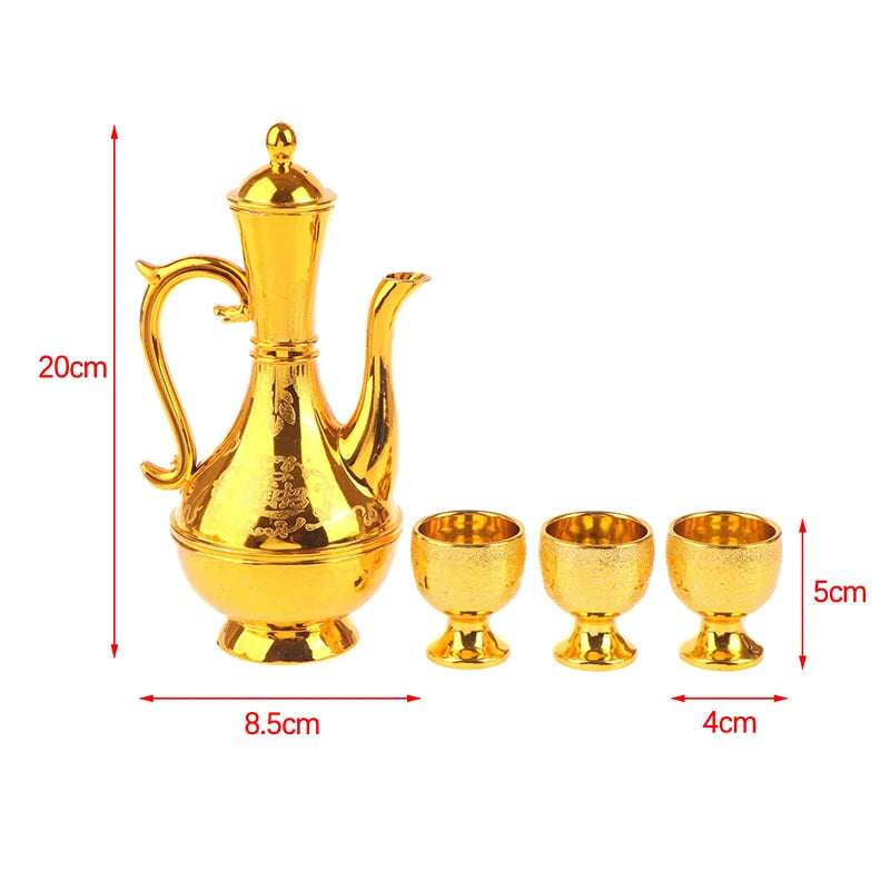 Wine Kettle Coffee Pot Set Vintage Wine Glasses Jug Exquisite Tea Pot Golden Teapot Household Classic Temple Offering Cup