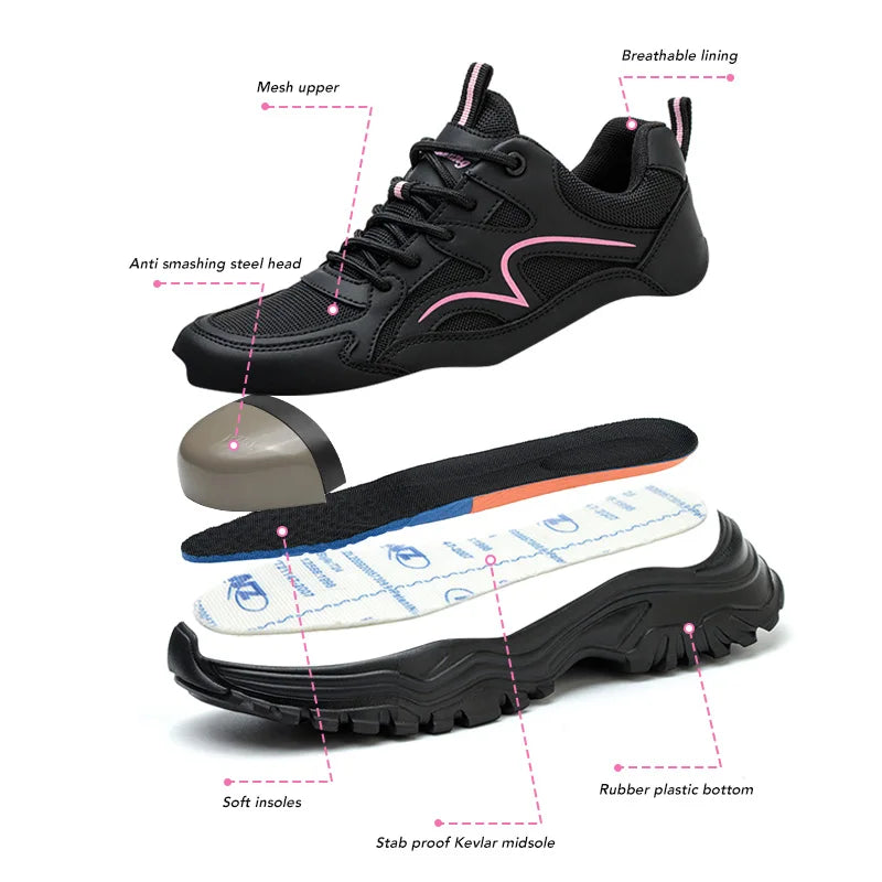 New Fashion Women Safety Shoes For Work Safety Boots Breathable Steel Toe Puncture Proof Sport Work Sneakers Slip-resistant