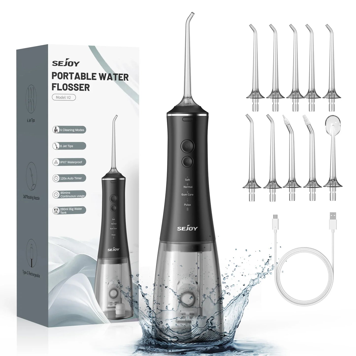 Irigator oral 2025: Irigator oral Sejoy Dental cu apă - Curățitor de dinți cu 4 duze și 4 moduri pentru îngrijire dentară profesională