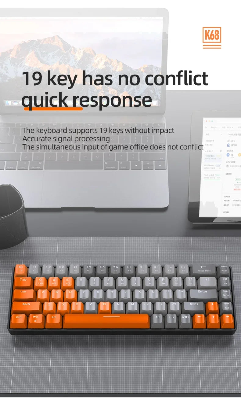 Gaming-Tastatur 2025: K68 Wireless Mechanical Hot-Swap - Red Switch Bluetooth Type-C Collection