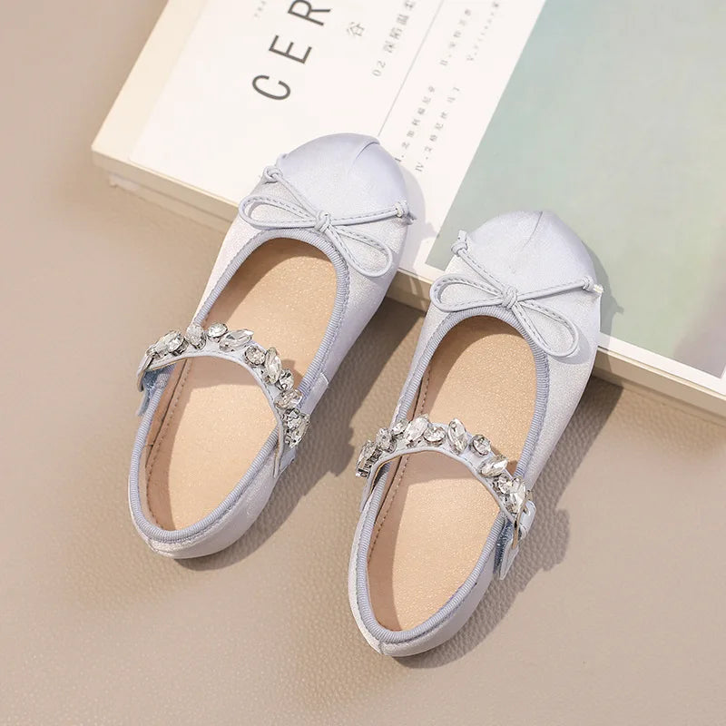 Kinder Prinzessin Schuhe 2025 - Modische Wasser Strass Mädchen Kleine Leder Schuhe - Frühling Neu Weiche Sohle Einzelschuhe 4-6J