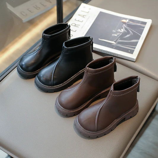 Herbst Winter Neue 2025 Kinder Fashion Stiefel - Mädchen Wasserdicht Rutschfest Reißverschluss - Weiche Sohle Leder Stiefel Kinder Casual Schuhe