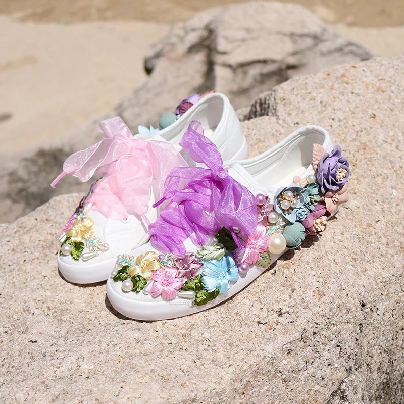 Sneakers Women 2024 Women Fashion Flowers Canvas Shoes Casual Flat Shoes Women Loafers Mujer Vulcanizar Los Zapatos size 35-44
