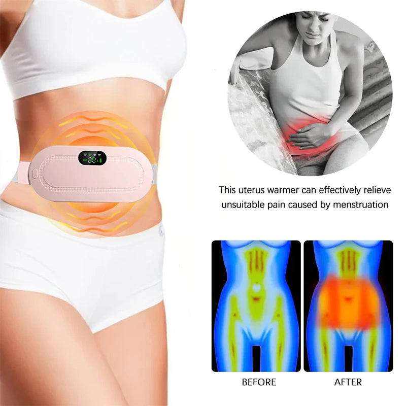 Rechargeable Heating Waist Belt with Digital Display - Vibrating Massager for Period Pain Relief & Women's Menstrual Care